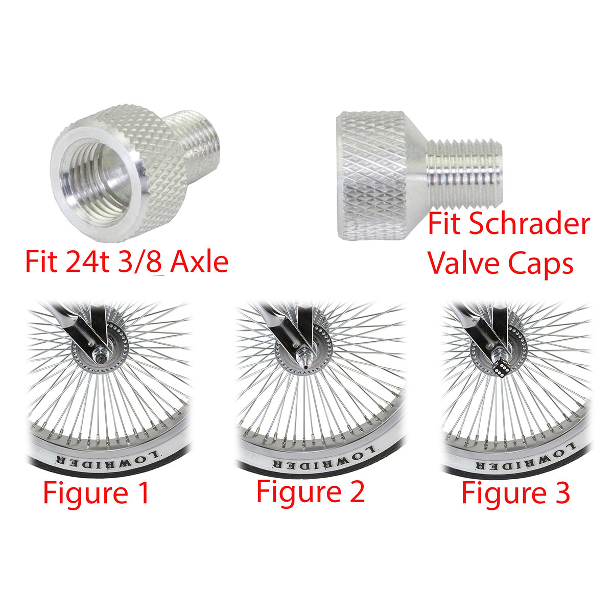 Adaptor Axle Valve Cap 3/8x24T Chrome.